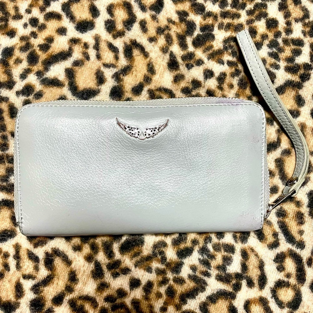 Zadig et Voltaire Leather Compagnon Wristlet Wallet Silver